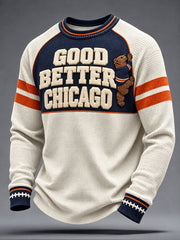 Men's Chicago Football Lover Bear Art Printed Waffle Sweatshirt