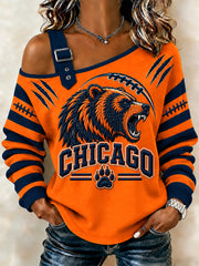 Women's Football Gameday Gift For Football Fans Print Casual Off-Shoulder Sweatshirt