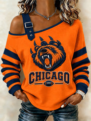 Women's Football Gameday Gift For Football Fans Print Casual Off-Shoulder Sweatshirt