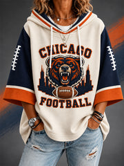 Women’s Football Gameday Gift For Football Fans Casual 3/4 Sleeve Hoodie