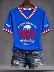 Women's Go Buffalo Football Fans Lovers Gameday Casual V-Neck T-Shirt