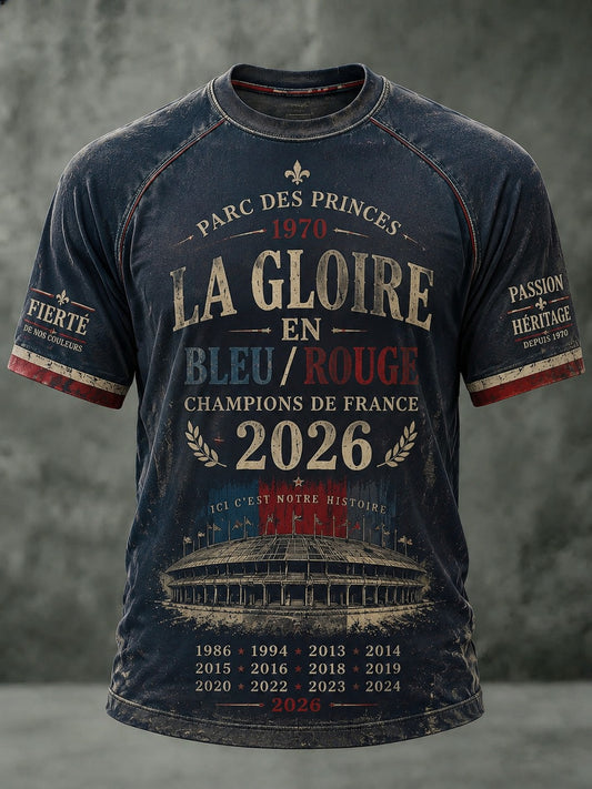 T-shirt pour hommes La Gloire en Bleu Rouge, imprimé football