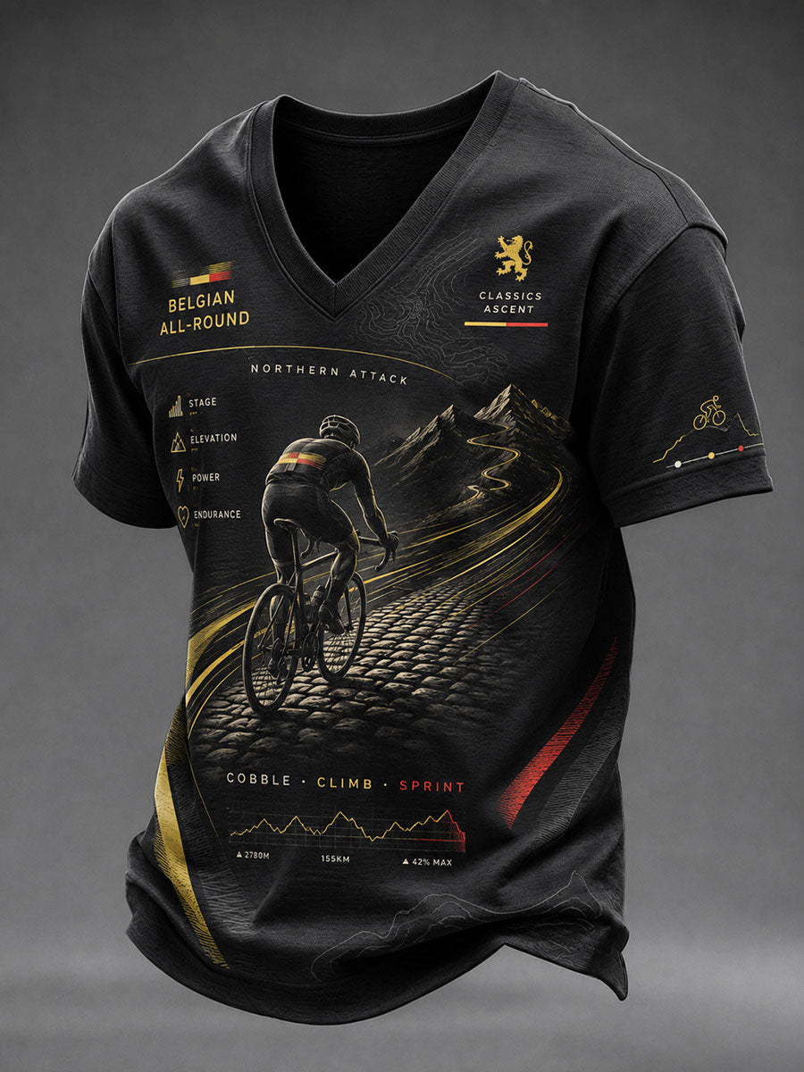 T-shirt à col en V pour homme Bicycle Race