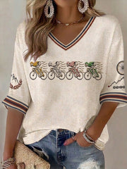 T-shirt waffle pour femme, vélo et skeleton
