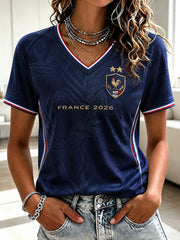 T-shirt à col en V imprimé France Football pour femme