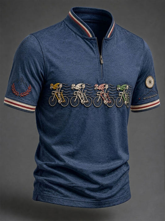 T-shirt manches courtes zippé pour homme, modèle vélo de course