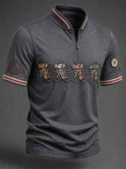 T-shirt manches courtes zippé pour homme, modèle vélo de course