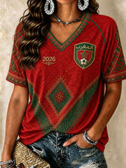 T-shirts à col en V de football marocain pour femmes