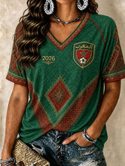 T-shirts à col en V de football marocain pour femmes