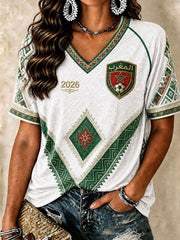 T-shirts à col en V de football marocain pour femmes