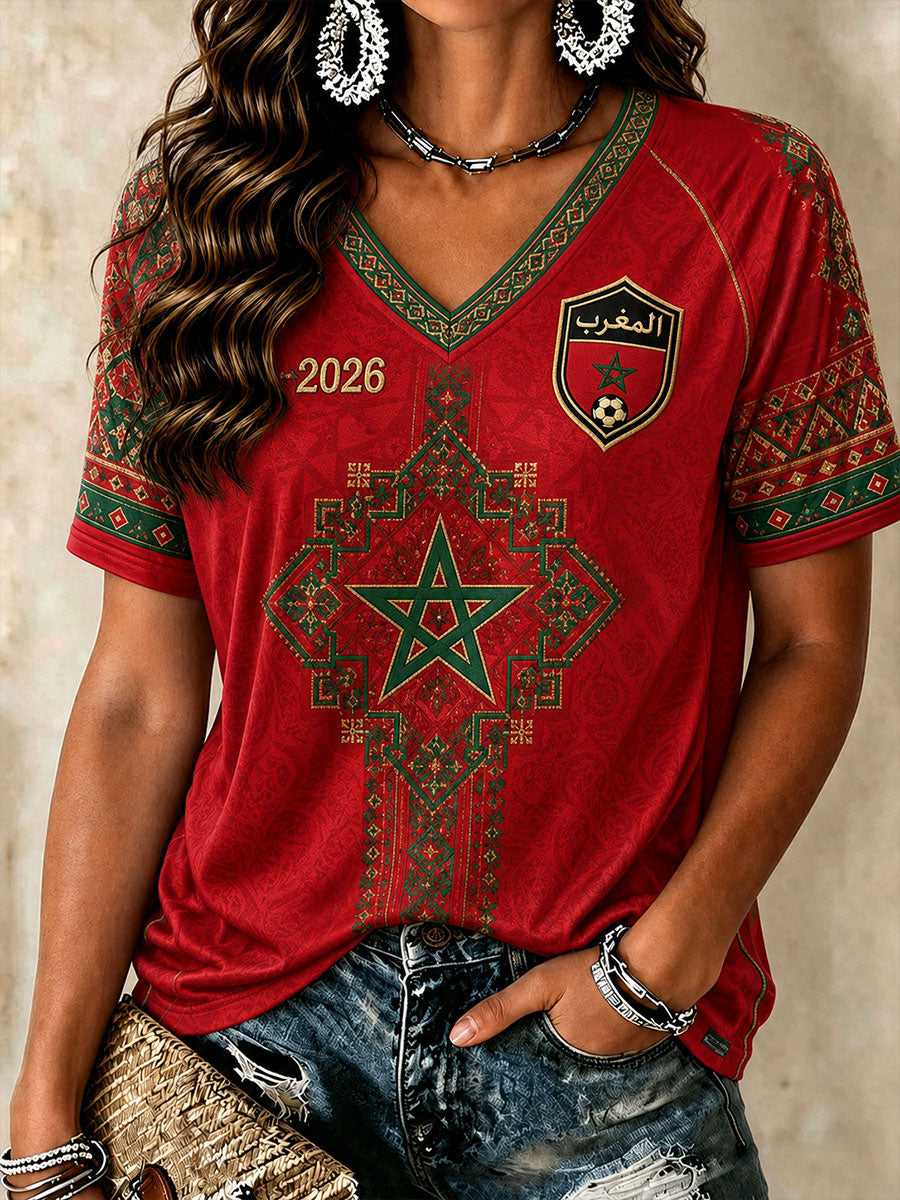 T-shirts à col en V pour le football marocain féminin