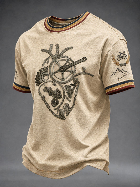 T-shirt manches courtes amusant pour hommes avec motifs de pièces de vélo et cœur