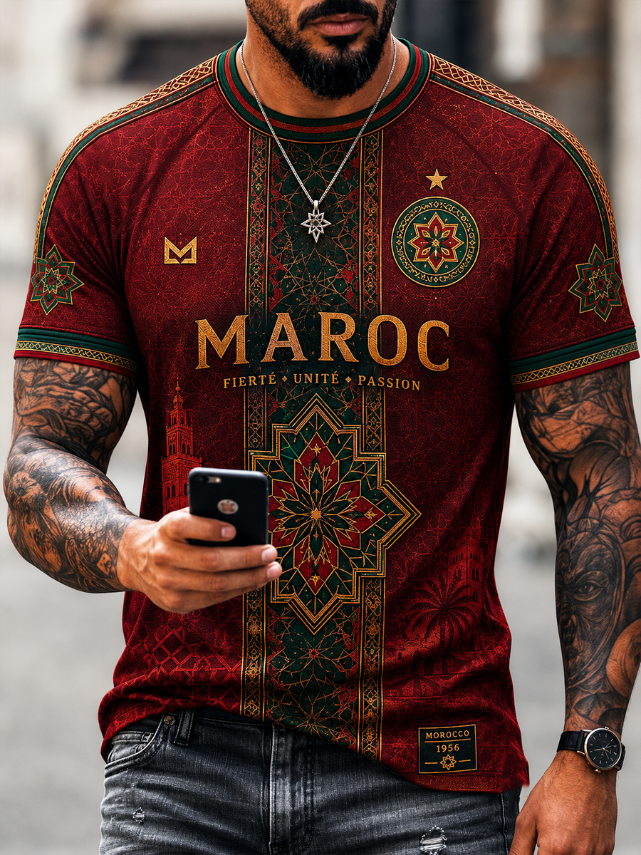 T-shirt manches courtes imprimé MAROC pour homme