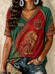 2026 Morocco Soccer V-Neck T-Shirts pour femmes