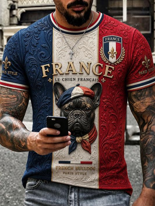 T-shirt manches courtes pour homme motif bouledogue français