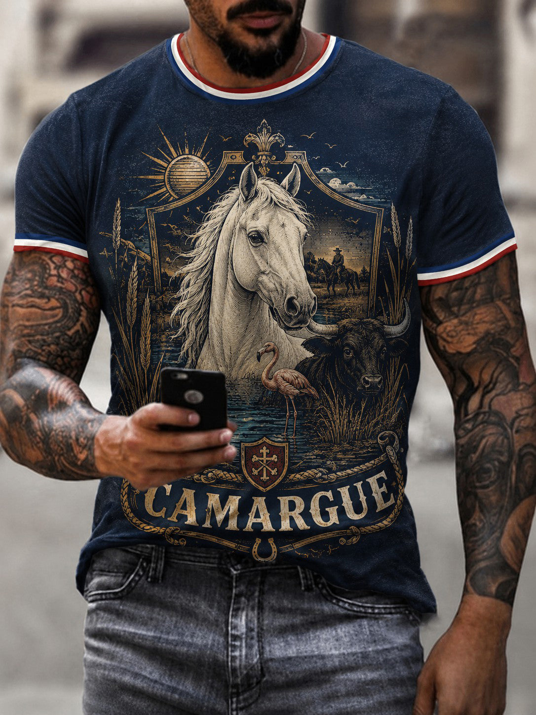 T-shirt imprimé France Camargue pour homme