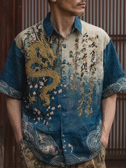 Chemise à manches courtes décontractée à motif de fleurs de style art japonais pour hommes