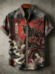 Chemise pour homme Cat Samurai Plum Blossom & Sunrise Bloody Print