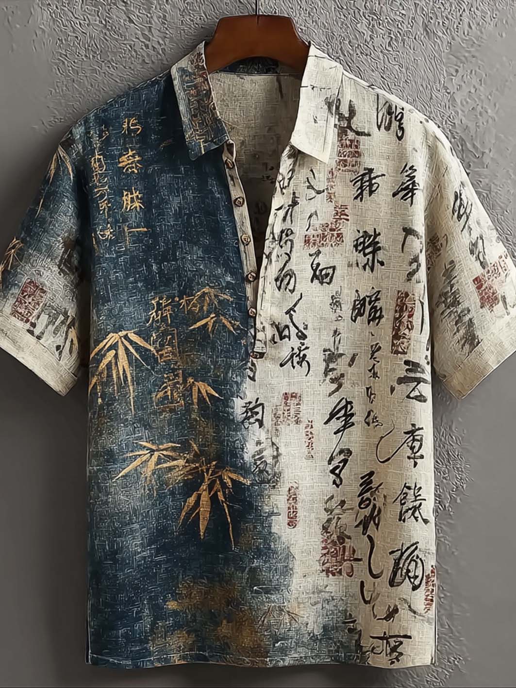 Chemise de lin de loisirs imprimé rétro Art japonais pour hommes