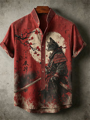Chemise pour homme Japanese Bloody Cat Samurai & Plum Blossom Print