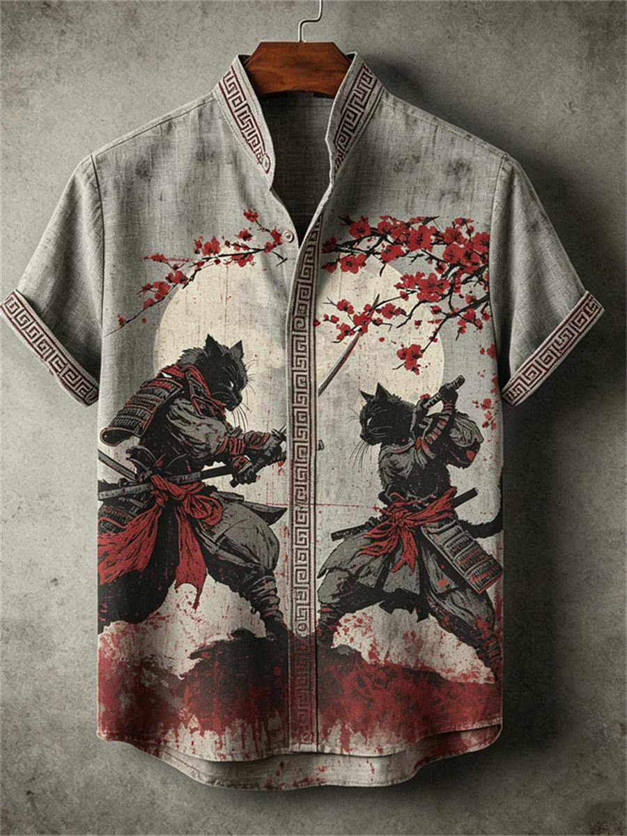 Chemise pour homme Black Cat Samurai Bloody Duel Japanese Art Print
