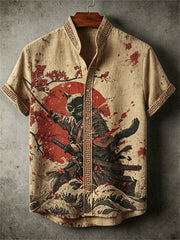 Chemise Bloody Cat Samurai Sea Waves Sunrise Japanese Print pour homme