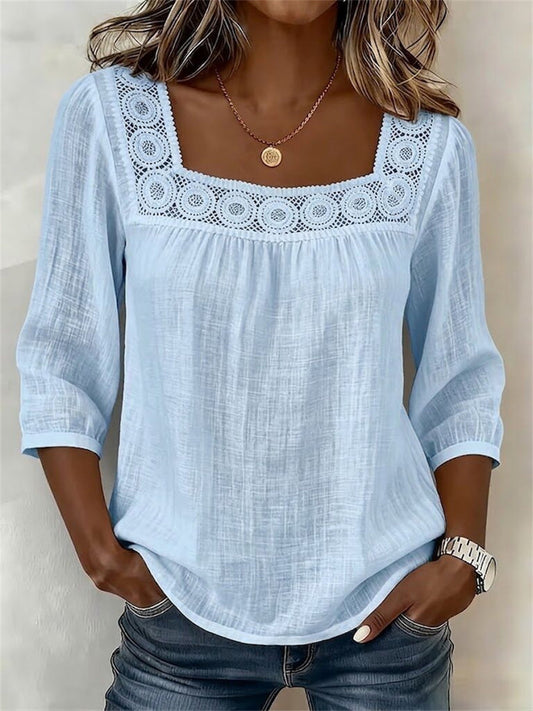 Boho Creux Dentelle Patchwork Comfy Mid Sleeve Tunique Femme