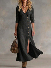 Les femmes Vintage Classy côté boutons fente bas Flowy Maxi robe