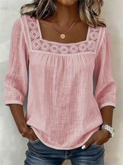 Boho Creux Dentelle Patchwork Comfy Mid Sleeve Tunique Femme
