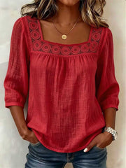 Boho Creux Dentelle Patchwork Comfy Mid Sleeve Tunique Femme