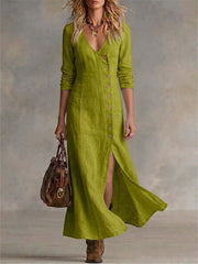 Les femmes Vintage Classy côté boutons fente bas Flowy Maxi robe