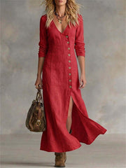 Les femmes Vintage Classy côté boutons fente bas Flowy Maxi robe