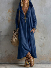 Robe maxi en lin à capuche décontractée pour femmes