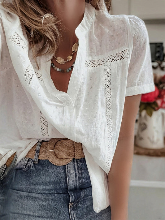 Chemise décontractée en dentelle creuse de style français pour femmes