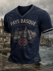 T-shirt pour homme à col en V, imprimé Pays basque