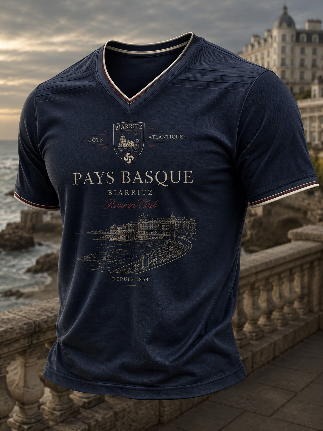 T-shirt pour homme à col en V, imprimé Pays basque