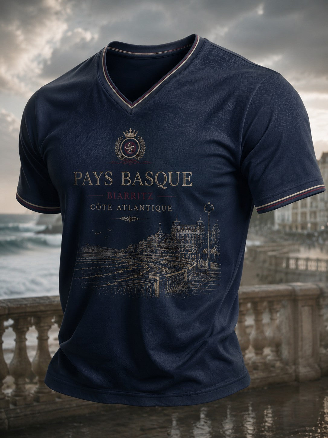 T-shirt pour homme à col en V, imprimé Pays basque