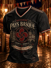 T-shirt pour homme à col en V, imprimé Pays basque