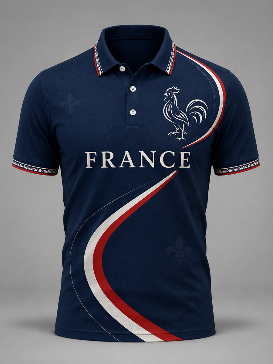 Polo décontracté à imprimé France pour hommes