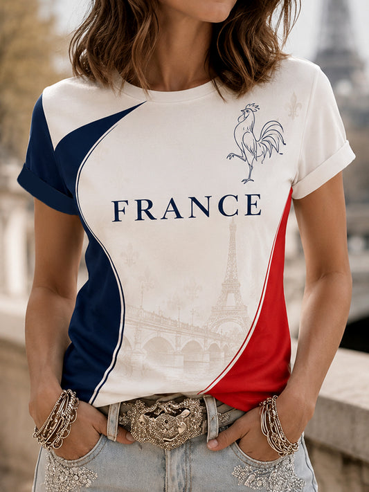 T-shirt décontracté à imprimé pour femmes, modèle France