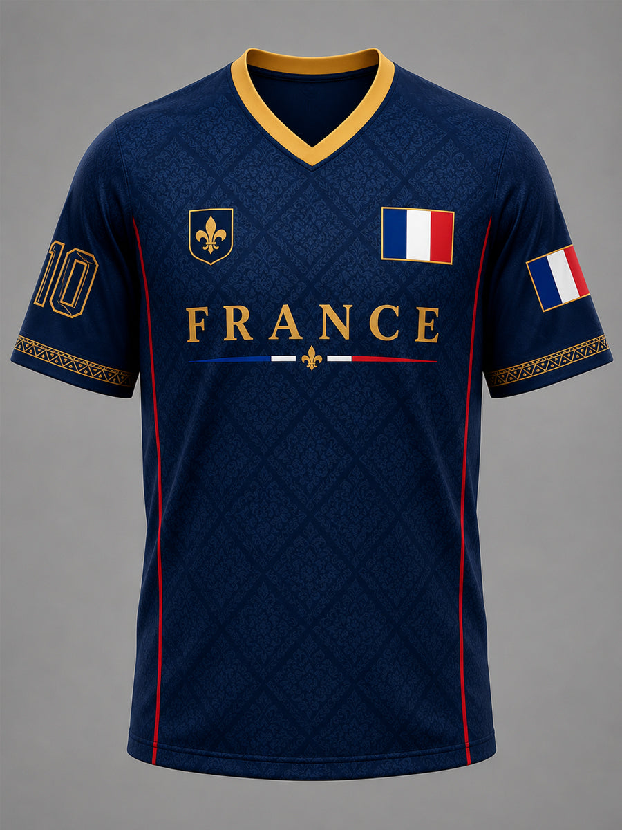 T-shirt décontracté à col en V pour hommes, imprimé France