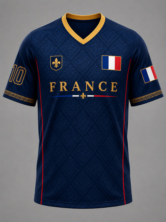 T-shirt décontracté à col en V pour hommes, imprimé France