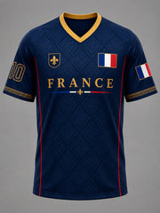 T-shirt décontracté à col en V pour hommes, imprimé France