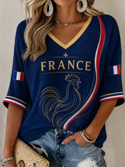 T-shirt décontracté à col en V à manches courtes France pour femme