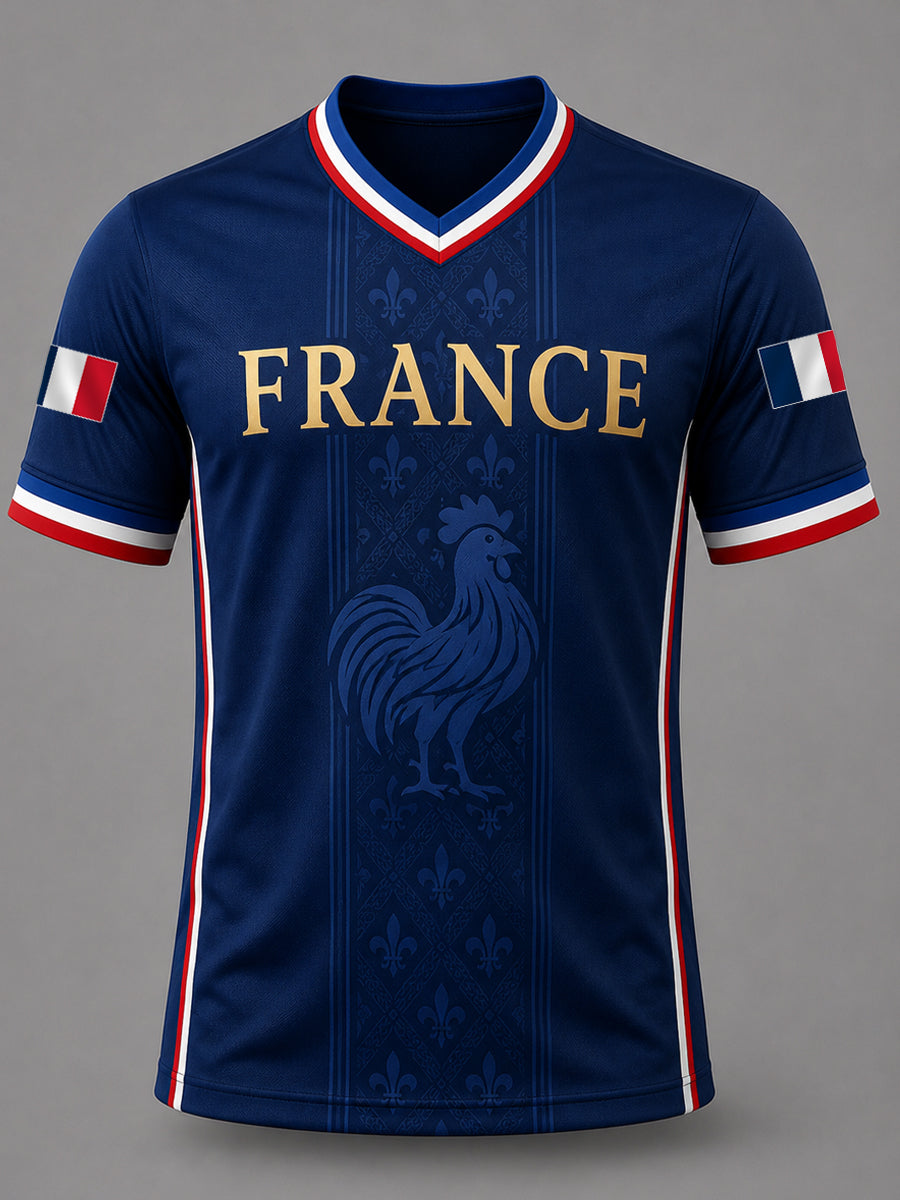 T-shirt décontracté à col en V pour hommes, imprimé France