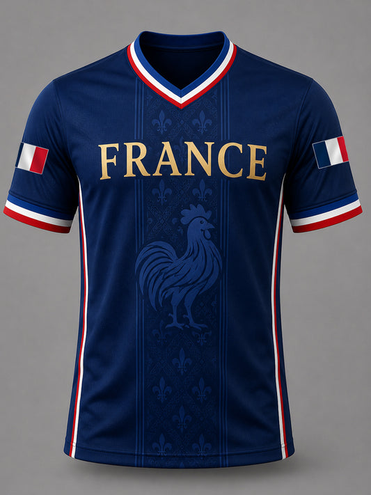 T-shirt décontracté à col en V pour hommes, imprimé France