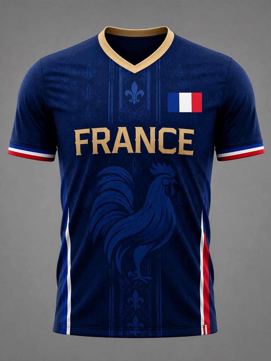 T-shirt décontracté à col en V pour hommes, imprimé France
