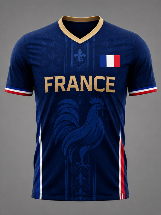 T-shirt décontracté à col en V pour hommes, imprimé France