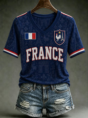 T-shirt femme France Lover à col en V et manches courtes