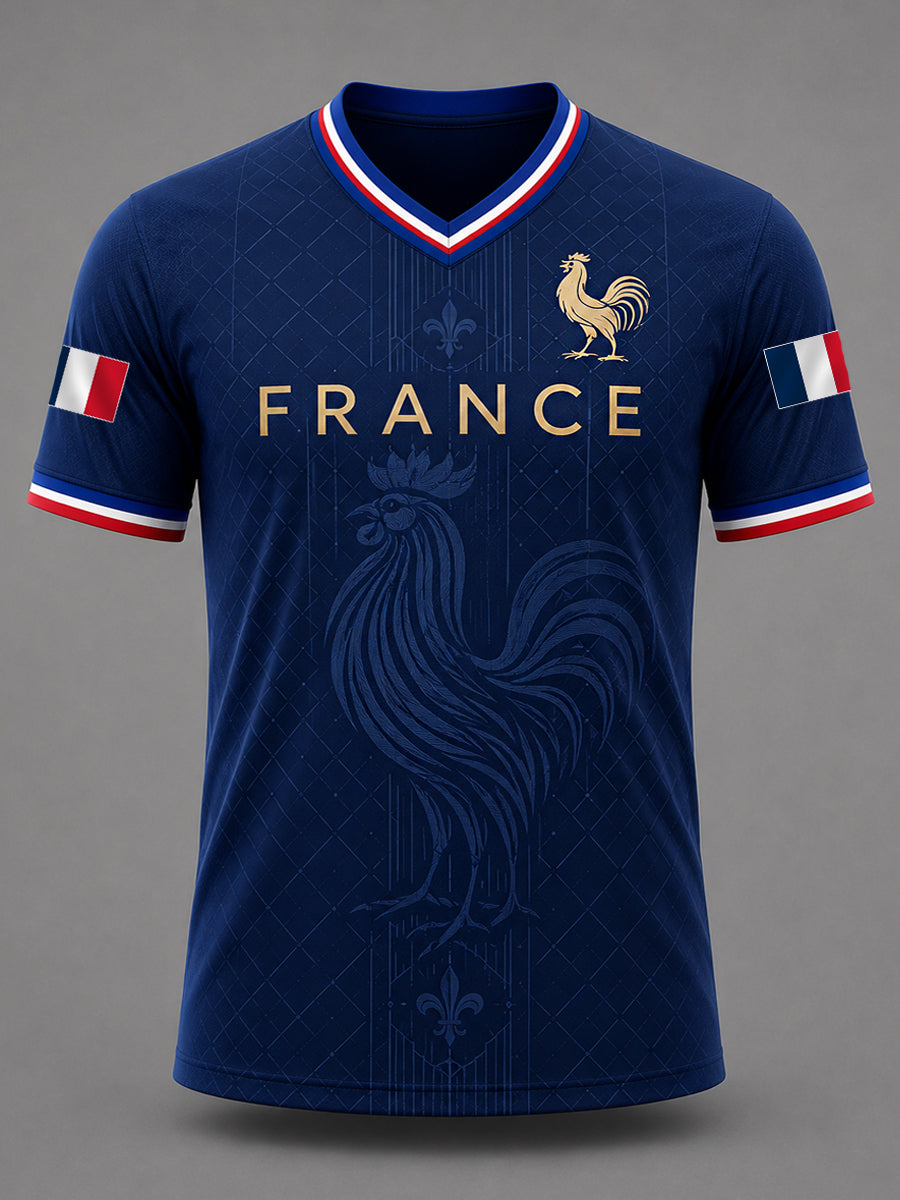 T-shirt décontracté à col en V pour hommes, imprimé France